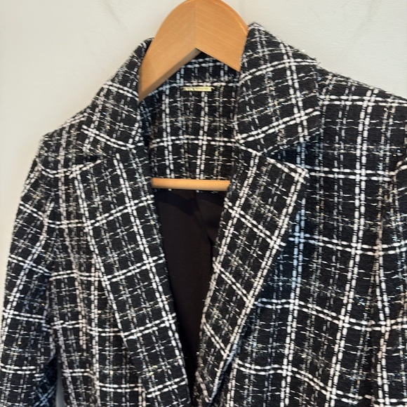 NEW Elie Tahari Silver Sparkle Threading Plaid Blazer - Picture 2 of 7